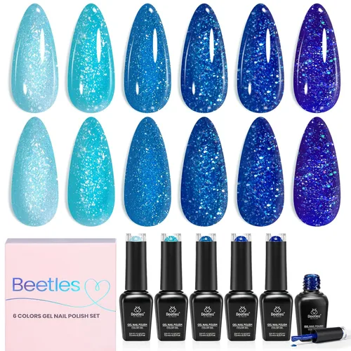 Vista 15 de Beetles - Juego de esmaltes de uñas de gel azul, 6 colores A - Azul Bubble Splash