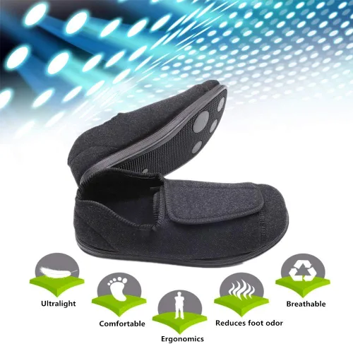Vista 5 de Zapatillas de recuperación diabética extra anchas ajustables para hombre, artritis, edema, pies hinchados, calzado para interiores y exteriores