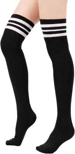 Vista 5 de Zando Calcetines altos hasta la rodilla para mujer, calcetines altos hasta la rodilla, calcetines largos a rayas, medias altas hasta el muslo