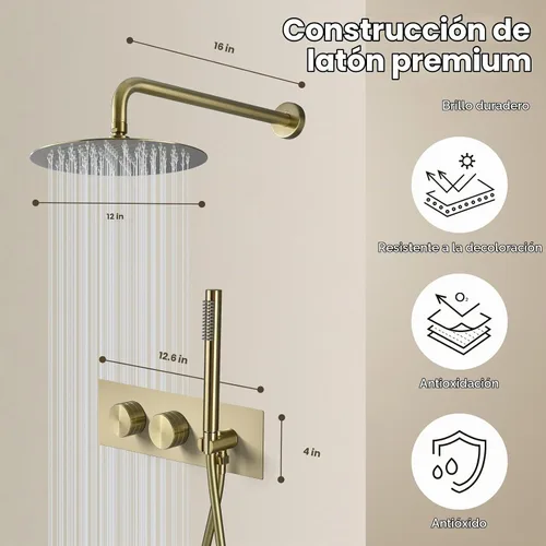Vista 7 de TRUSTMI Sistema de ducha de doble mango de 12 pulgadas con válvula Oro cepillado
