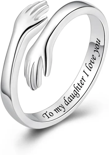 Vista 53 de Anillos de abrazo de plata esterlina S925 para mujeres, adolescentes y niñas, anillo ajustable para nieta, hija, esperanza, promesa, amistad, anillo