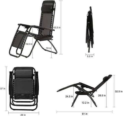 Vista 3 de FDW Zero Gravity - Juego de 2 sillas de césped con almohada y soporte para tazas, sillas plegables reclinables ajustables para exteriores, terraza