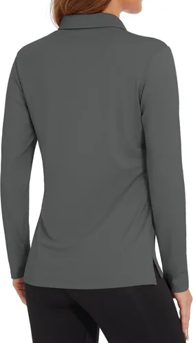 Vista 3 de MAGCOMSEN Camisetas tipo polo de manga larga para mujer, de secado rápido, protección solar UPF 50+, ligeras, atléticas, para tenis