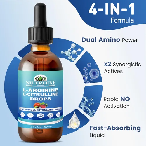Vista 3 de L-citrulina L-arginina gotas líquido para hombres con boro y zinc, suplemento sublingual L citrulina L arginina, vegano, sin OMG, 2.0 fl oz