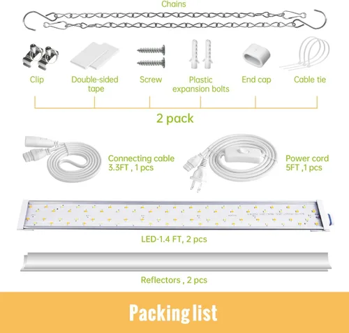 Vista 5 de Luz de cultivo colgante de 1.4 pies para plantas de interior, espectro completo con LED rojo de 660 nm, lámpara de cultivo T5 2020T, lámpara