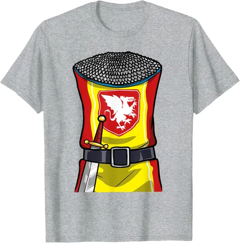 Vista 42 de Disfraz medieval de caballero de Halloween, camiseta para niños con espada de armadura, Negro, S