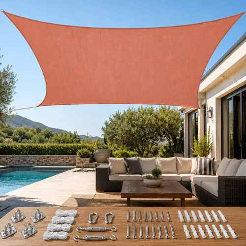 Vista 23 de Quictent Toldo rectangular de polietileno de alta densidad de 6.53 oz, 98% de bloqueo UV, para patio, jardín, cubierta comercial con kit de Marrón