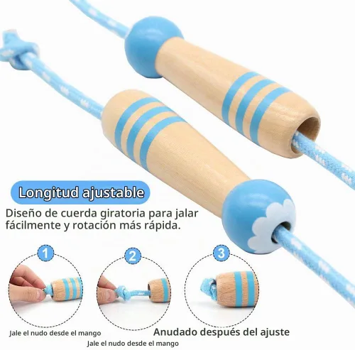 Vista 2 de Cuerda de Saltar para Niños, Cuerda de Saltar Ajustable de 7 Pies de Algodón con Mango de Madera para Niños y Niñas, Ejercicio al Aire Libre