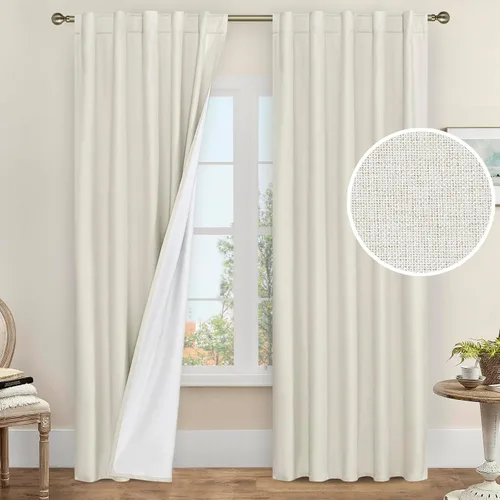 Vista 109 de LAMIT Cortinas opacas cortas de lino de 30 pulgadas para ventanas de cocina sobre el fregadero, cortinas de café texturizadas de lino marfil