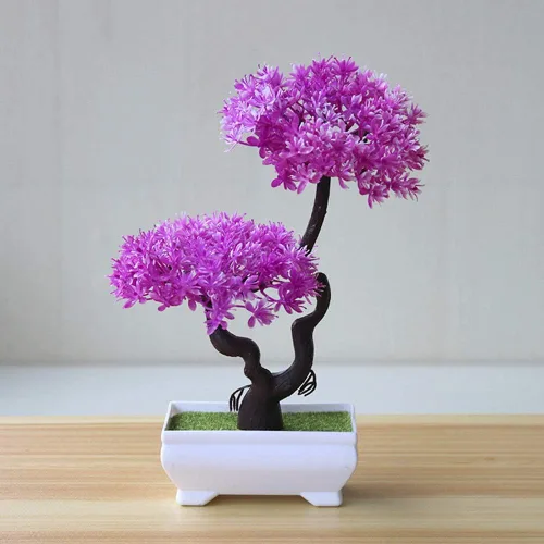 Vista 8 de Flores artificiales para exteriores, árbol artificial bonsái, adorno falso en maceta para el escritorio del hogar, jardín, escenario, oficina, boda