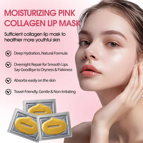 Vista 3 de 30 mascarillas hidratantes para labios con cristales de colágeno, antienvejecimiento y antiagrietamiento, reducen las arrugas de los labios