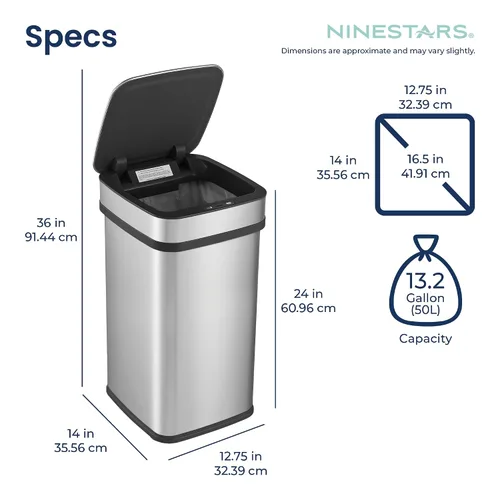 Vista 6 de Ninestars Bote de basura inteligente para cocina con neutralización de olores de 13 galones, basurero automático con sensor de movimiento y control