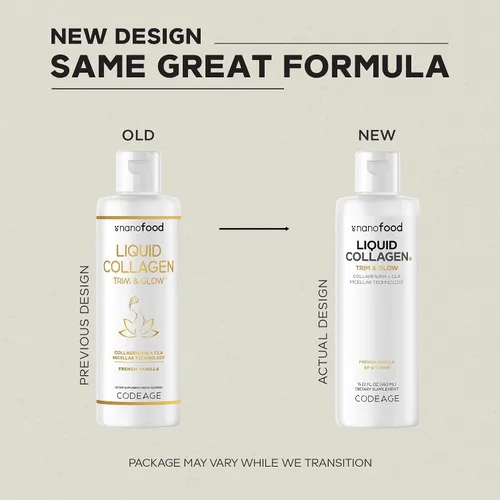 Vista 3 de Codeage Suplemento de colágeno líquido sabor vainilla, péptidos de colágeno liposomal Beauty Trim & Glow, ácido linoleico conjugado con CLA, ácido