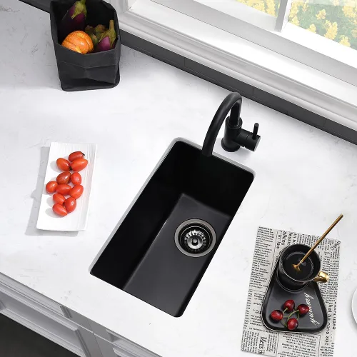 Vista 4 de Fregadero de barra negro Undermount-VASOYO - Fregadero de cocina pequeño de 10 x 18 pulgadas, fregaderos de cocina para exteriores, para caravana