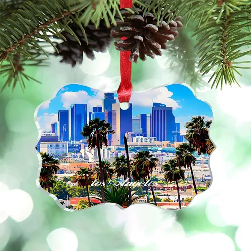 Vista 10 de Los Ángeles Beach California, Estados Unidos, decoración de árbol de Navidad, recuerdo de ciudad de campo, recuerdos de Navidad personalizados