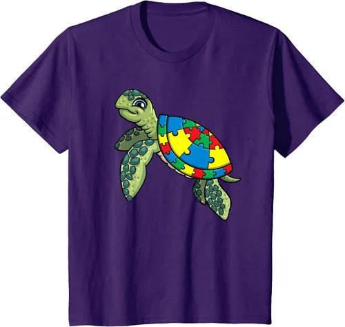 Vista 6 de Turtle Puzzle Pieces for Autism Awareness Kids Women Teacher T-Shirt Asphalt Grey