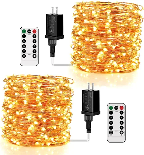 Vista 12 de Moobibear - Cadena de luces de hadas de 33 pies con 100 LED, impermeables, con enchufe y 8 modos de iluminación - Decoración para interiores