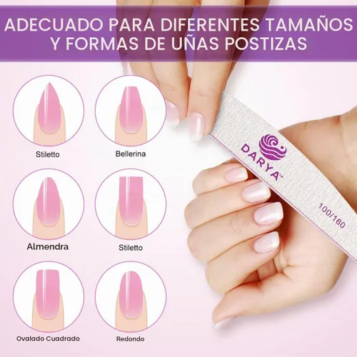 Vista 6 de DARYA Limas de uñas (12 piezas) de doble cara de grano 100/180 para uñas acrílicas, lima de uñas naturales, duraderas, lavables, lima de uñas