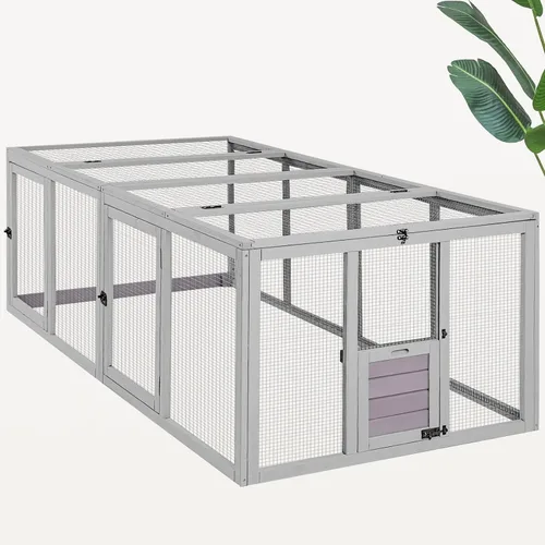 Vista 9 de Gallinero grande expandible para pollos para exterior con dos cajas de anidamiento, bandeja extraíble a prueba de fugas y panel de techo resistente