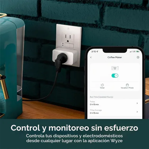 Vista 2 de Enchufe inteligente de Wyze Lifestyle, enchufe de salida Wi-Fi para hogar inteligente de 2.4GHz compatible con Alexa, Asistente de Google, IFTTT, 15