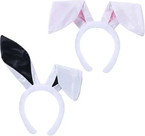 Vista 3 de Conjunto de disfraz de conejo con diadema de orejas de conejo, corbatín, cuello, puños y cola, conjunto de accesorios de conejo de Halloween