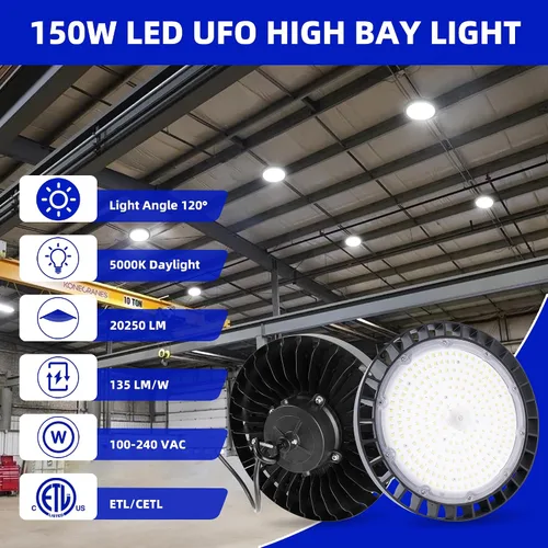 Vista 2 de hykolity Luz LED UFO de alta bahía, 150W, 20250LM, 5000K luz diurna, 135LM/W
