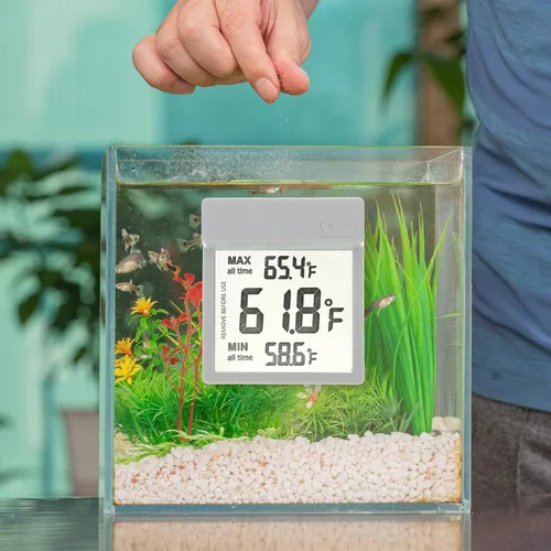 Vista 5 de LCD Digital Aquarium Thermometer Fish Tank Water Temperature Gauge with Display, Dual Celsius Fahrenheit Modes, Detachable Adhesive Design, External