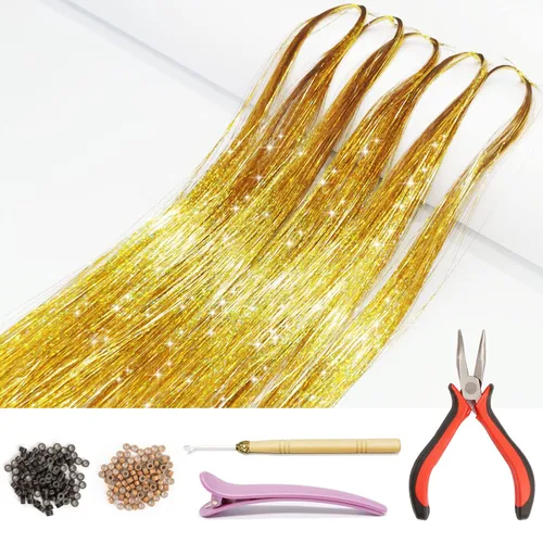 Vista 10 de Kit de extensión de cabello con herramientas e instrucciones, fácil de usar, 1000 mechones, 47 pulgadas, extensiones de cabello con purpurina Fairy