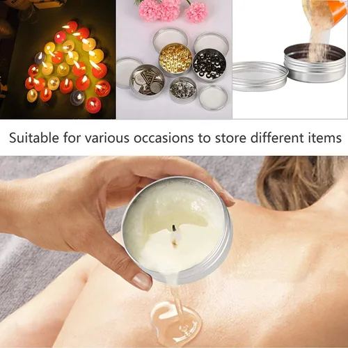 Vista 5 de Paquete de 15 latas de aluminio redondas de plata vacías de 5 onzas de 5.1 fl oz, tapa de tornillo, aroma a cera para el cabello, contenedor