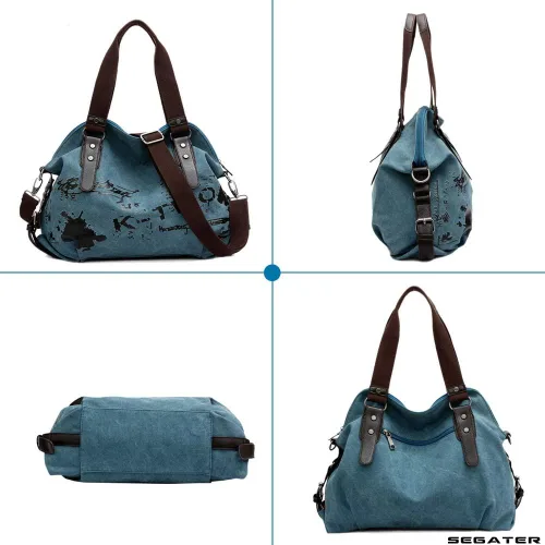 Vista 6 de Bolsos de hombro para mujer, estilo vintage, de lona, con asa superior