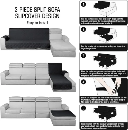 Vista 7 de TAOCOCO Fundas de Sofá Seccional 100% Impermeables en Forma de L, Fundas de Sofá de 3 Piezas, Funda de Chaise Lounge para Mascotas y Niños, Fundas