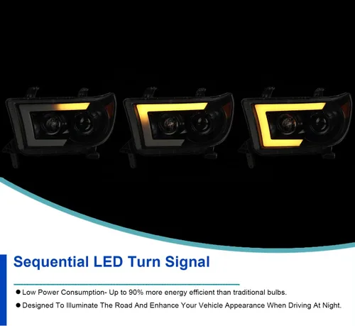 Vista 5 de SPEC-D TUNING Black Smoke Projector Headlights Para Toyota Tundra 2007-2013, Toyota Sequoia 2008-2017 Señal de giro LED secuencial Switchback