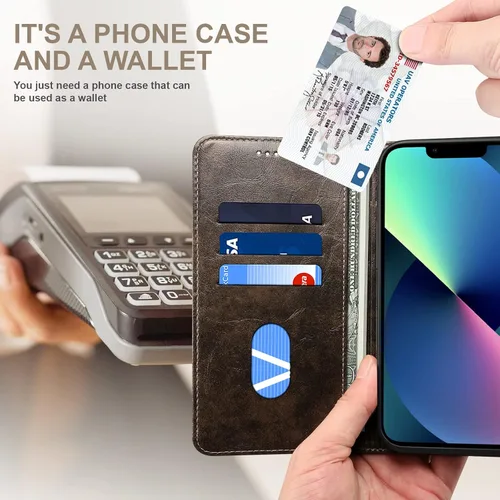 Vista 2 de SINIANL Funda tipo cartera compatible con iPhone 14 Plus, con función atril magnético, tarjetero de crédito para iPhone 14 Plus de 6.7 pulgadas