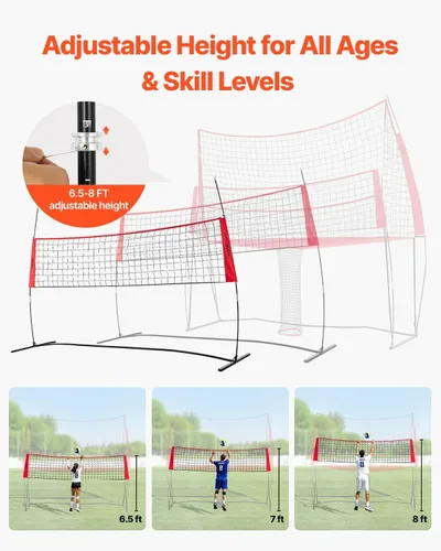Vista 4 de VEVORAdjustable Height Badminton Net Set for Backyard Beach Lawn, Outdoor Portable Volleyball Net with Carrying Bag, 4 Square Quick Assemble Game