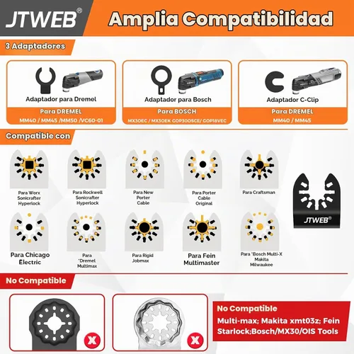 Vista 6 de JTWEB Hoja de herramienta oscilante de titanio, 5 hojas de sierra oscilantes para corte de metal, kit de cuchillas multiherramienta de madera
