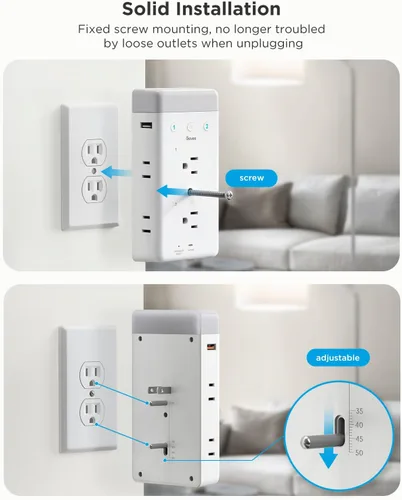 Vista 6 de Extensión de enchufe inteligente Govee, tira de alimentación inteligente de 3 lados con 2 tomas inteligentes y 2 puertos USB con luz nocturna RGB