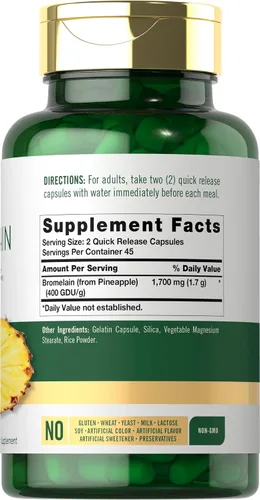Vista 2 de Carlyle - Bromelaína 1700 mg 90 cápsulas Suplemento de enzima de piña Sin OMG y sin gluten
