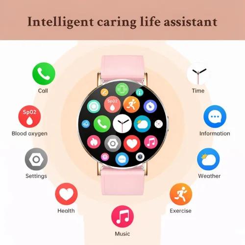 Vista 7 de Relojes inteligentes para mujer, pulseras pequeñas, correa de silicona rosa de 1.614 in, reloj inteligente con llamada Bluetooth, pantalla AMOLED