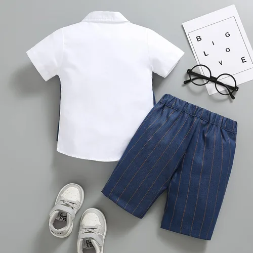 Vista 9 de Conjunto de chaleco para bebés y niños pequeños, camisa corta con corbatín y pantalones, trajes elegantes