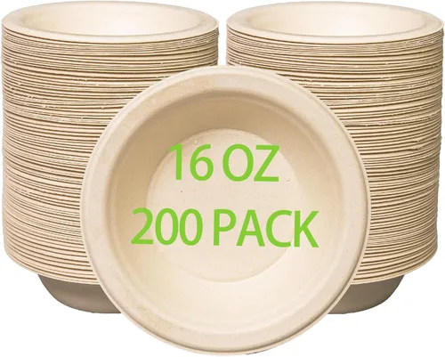 Vista 7 de Cuencos de papel compostables de 12 oz 200 unidades Paquete a granel resistente ecológico Desechables biodegradables hechos de fibras de caña