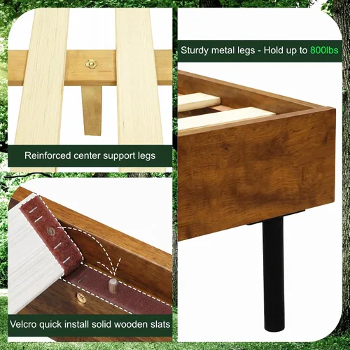 Vista 6 de Acacia Alander - Marco de cama de madera maciza con cabecera de cheurón Caramelo.