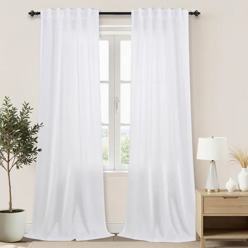 Vista 105 de Cortinas rústicas color beige tostado de 42 x 84 pulgadas de largo para sala de estar, juego de 2 paneles transparentes de lino natural, imitación