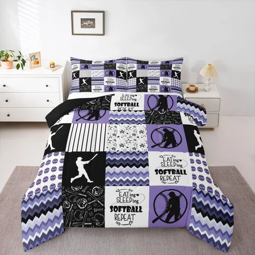Vista 10 de Erosebridal Softball Comforter Set Patchwork Buffalo Plaid Twin Bedding Sets for Girls Kids Teens Child Galaxy Stars Ball Game Baseball Comforter