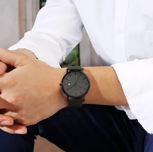 Vista 7 de BUREI Reloj de pulsera analógico de cuarzo ultrafino, calendario de fecha, correa de malla de acero inoxidable