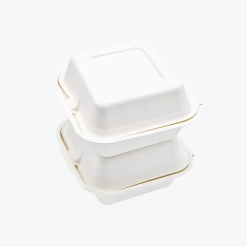 Vista 4 de Recipiente para llevar de 6 x 6 pulgadas, resistente, 100% biodegradable, apto para horno, hecho de fibras ecológicas de bagazo de caña de azúcar a