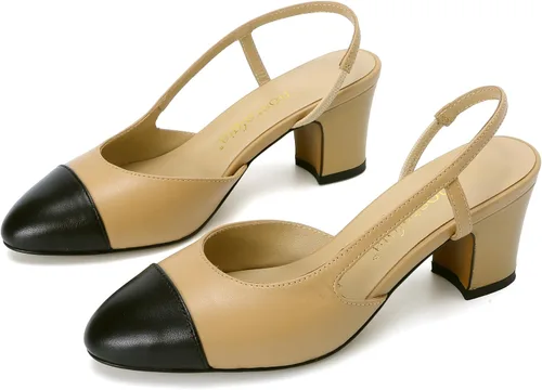 Vista 8 de nostalgiafashionny Eleutheria - Sandalias de piel de cordero auténtica para mujer, dos tonos, puntera cerrada, tacón grueso, correa al tobillo