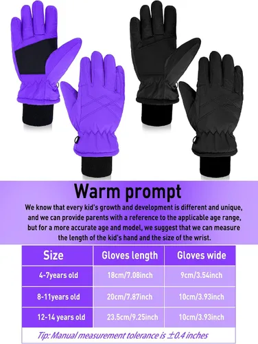 Vista 3 de 2 pares de guantes impermeables para niños, guantes de nieve cálidos para invierno, guantes de esquí para niños y niñas, resistentes al viento