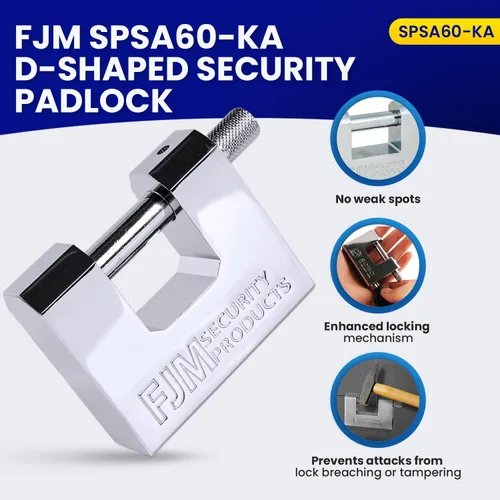 Vista 2 de FJM SPSA60-KA - Candado de alta seguridad estilo D, mejora del hogar, cerradura antirrobo para remolque, cerradura para bicicleta y cerradura