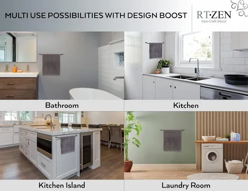 Vista 3 de RTZEN Farmehouse Soporte para Toallas de Baño - Barra Vara para Toallas de Hierro Forjado Metal Mate Negro para Montaje en Pared - Barra Colgante