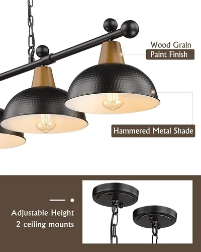 Vista 5 de FEMILA 4FG60-4LP BK - Luces de mesa de billar de 4 luces para mesa de 7 pies/8 pies, lámpara de mesa de billar moderna de 48 pulgadas, lámpara